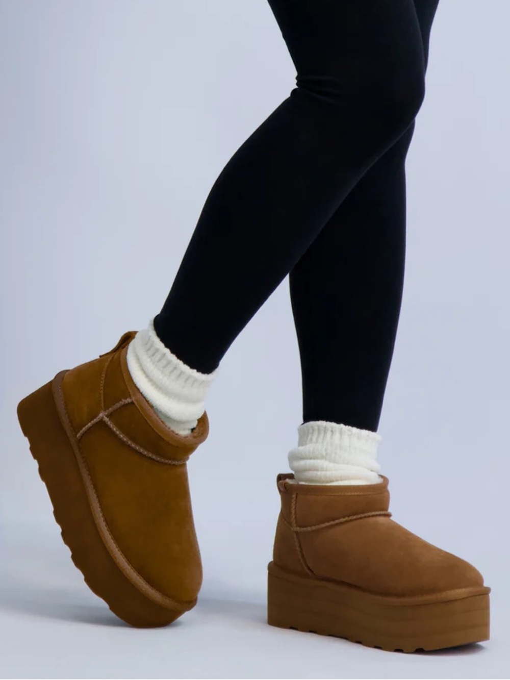 CUSHOINAIRE Ultra Mini Hippy Cozy Platform Suede Shearling Ankle Boot SIZE 8
